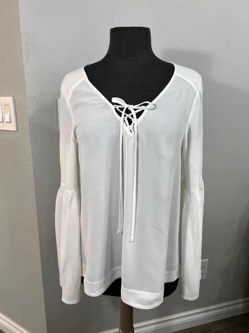Sanctuary White Lace-Up V-Neck Bell Sleeve Blouse